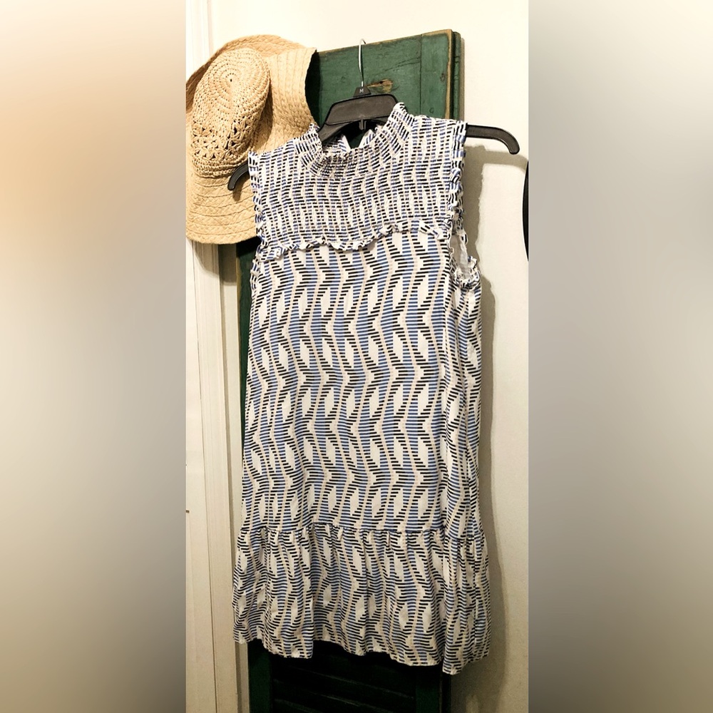 NWOT THML Blue, Black, White, and Tan Mini Dress XS